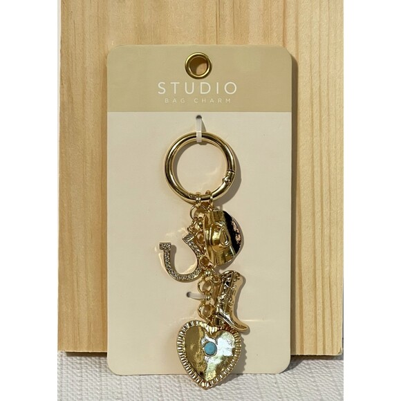 Cowgirl Keychain Bag Charm Gold Turquoise Accent Western Rodeo Texas Gift - Picture 4 of 16